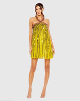 High Neck Open Back Embellished Trapeze Dress