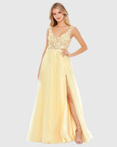 Yellow Embellished Illusion Bustier A Line Gown