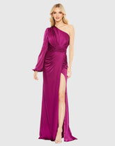 Purple Asymmetrical One Shoulder Single Long Sleeve Gown