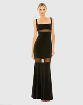 Sheer Mesh Panel Detail Column Gown