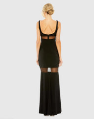 Black Sheer Mesh Panel Detail Column Gown