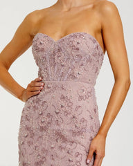 Pink Embellished Strapless Bustier Gown With Sweeping Train