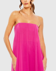 Pink Strapless Flare Feather Hem Gown