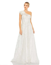 White Embellished One Shoulder A Line Gown