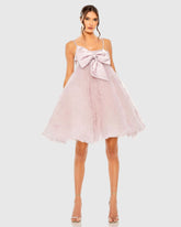 Pink Bow Front Tulle Mini Dress