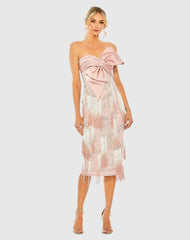 Pink Bow Front Ombre Fringe Detailed Dress