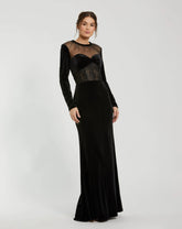 Black Long Sleeve Sheer Top Lace Bustier Gown