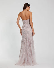 Pink Strapless Lace Embellished Trumpet Gown With 3D Flower