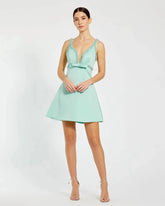 Green Hand Beaded Detail A-Line Mini Dress