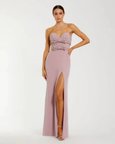Pink Strapless Rhinestone Bodice Crepe Gown