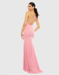 Light Pink One Shoulder Jersey Mermaid Gown