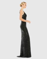 Black Fully Sequined Scoop Back Gown