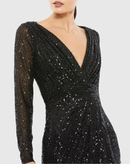Black Sequined Long Sleeve Gown