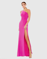 Pink Jersey One Shoulder Draped Back Gown