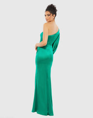 Green Satin Puff Sleeve Gown