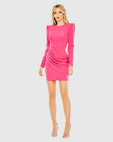 Pink Long Sleeve Mini Dress with Shoulder Pads