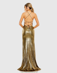 Gold Metallic Corset Back Column Gown