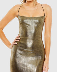 Gold Metallic Corset Back Column Gown