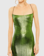 Green Metallic Corset Back Column Gown