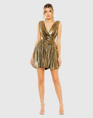 Gold Sleeveless Cowl Detail A Line Mini Dress