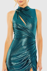 Teal High Neck Sleeveless Gown