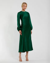 Green High Neck Long Sleeve Crystal Detail Dress