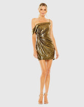 Gold Asymmetrical Front Knot Mini Dress