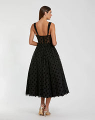 Black Polka Dot Net Bustier A-Line Midi Dress