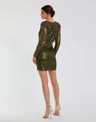 Green Long Sleeve Sequined Mini Dress