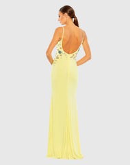 Yellow Multi Color Beaded Floral Cami Gown