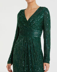 Green Long Sleeve Embellished Sequin Cocktail Dress