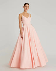 Pink Classic A-Line V-Neck Ballgown