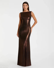 Metallic Jersey Cowl Back Column Gown
