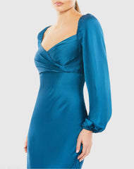 Blue Sweetheart Neckline Puff Sleeve Gown