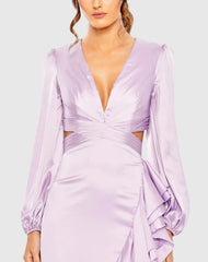 Purple Cut Out Asymmetrical Ruffled Gown