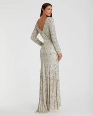 Silver Geometric Embellished Evening Gown