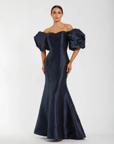 Navy Sweetheart Off The Shoulder Puff Sleeve Gown