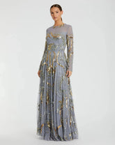 Long Sleeve Embellished Illusion Evening Gown