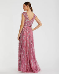 Pink Cap Sleeve Embellished Evening Gown