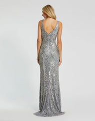 Silver Beaded Floral Sleeveless Gown