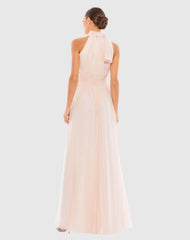 Pink High Neck Chiffon Gown