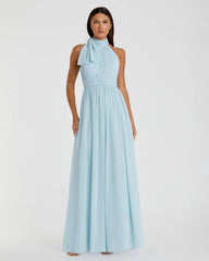 Blue High Neck Chiffon Gown
