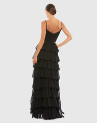 Black V-Neck Sleeveless Gown with Ruffled Skirt