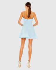 Blue Faux Wrap Bow Detail Flowy Mini Dress