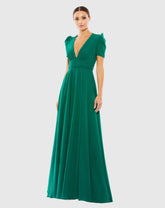 Green Plunge Neck Short Sleeve Gown