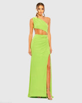 Green Cut Out One Shoulder Ruched Back Gown