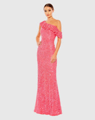 Pink Sequined Drop Shoulder Trumpet Gown
