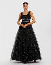 Black Pearl Embellished Tulle Sleeveless Ball Gown