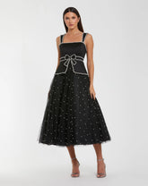 Black Sleeveless Embellished Crepe And Tulle Midi Dress