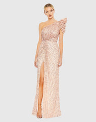 Pink Embellished Puff One Shoulder Gown